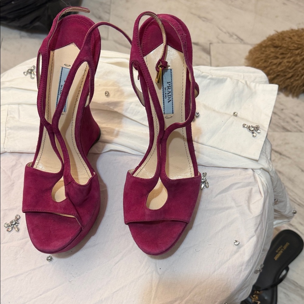Prada Women's Fuchsia Suede Heels